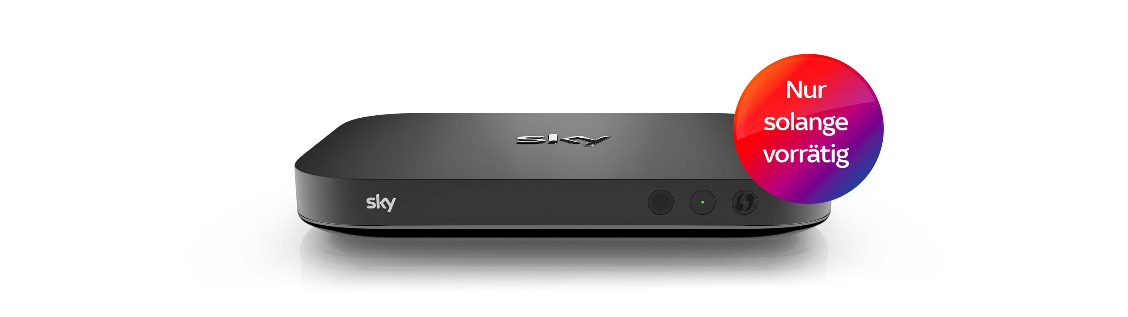 Sky Q Mini in Frontansicht mit dem Störer "Nur solange vorrätig"