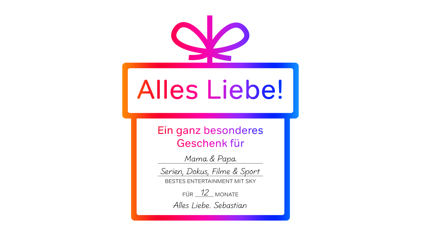 Stilisiertes Icon eines Geschenks mit Grußkarte in Spektrum-Farbe