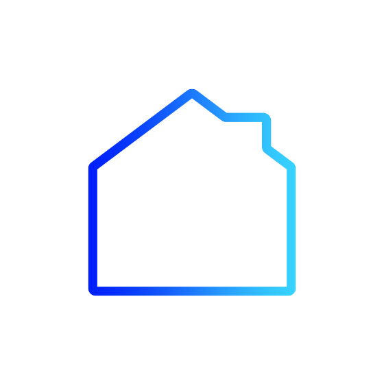 Stilisiertes Icon von einem Haus in Blauverlauf.