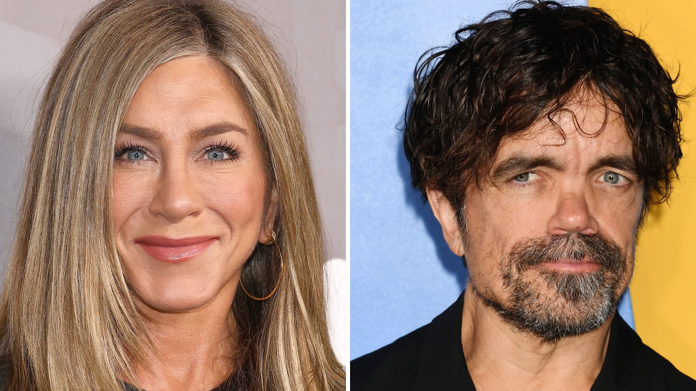 Foto-Collage mit Schauspielerin Jennifer Aniston und Schauspieler Peter Dinklage