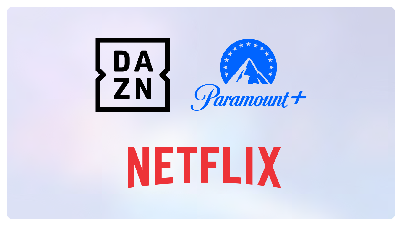 Eine Collage aus den Sky Stream Apps: DAZN, Paramount, Netflix