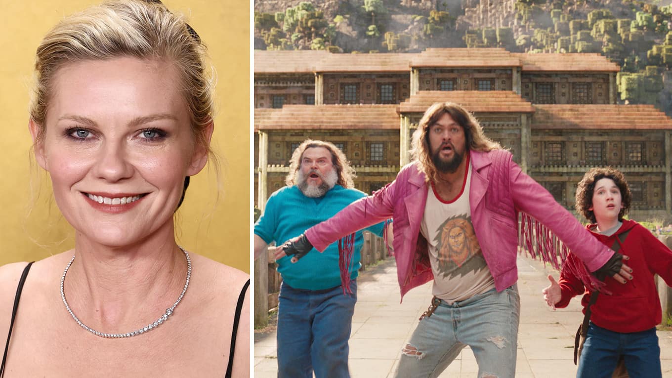 Fotocollage mit Schauspielerin Kirsten Dunst und einem Szenenbild aus Ein Minecraft Film