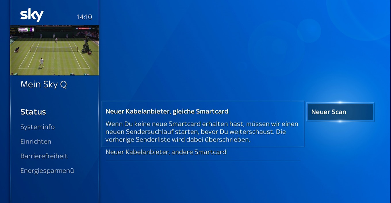 Sendersuchlauf durchführen Sky Q Receiver Sky