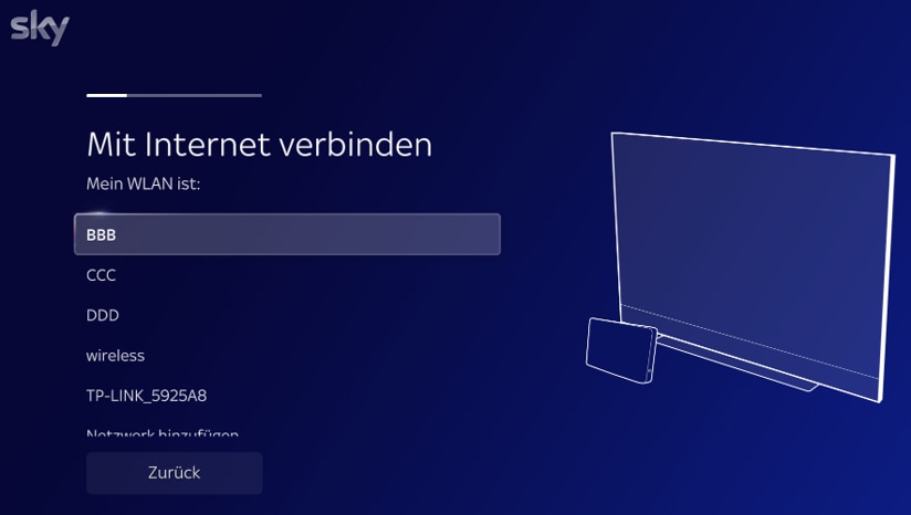 WLAN-Verbindung mit Passwort-Bildschirm, auf dem die Namen der WLAN-Netzwerke zur Auswahl angezeigt werden