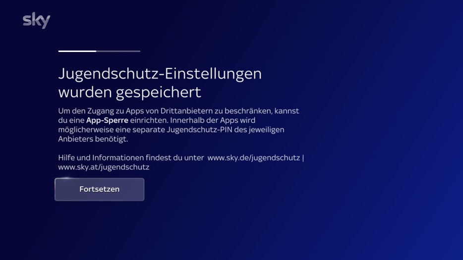 Bildschirm mit der Option, den Zugriff auf Apps von Drittanbietern mit einer separaten Jugendschutz-PIN einzuschränken.