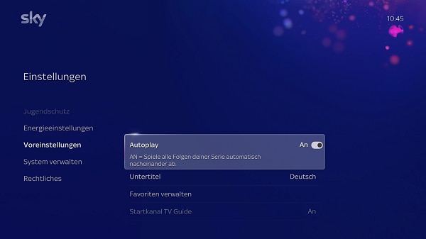 Bildschirmaufforderung zur Auswahl von „Autoplay“ unter „Einstellungen“ in den Einstellungen