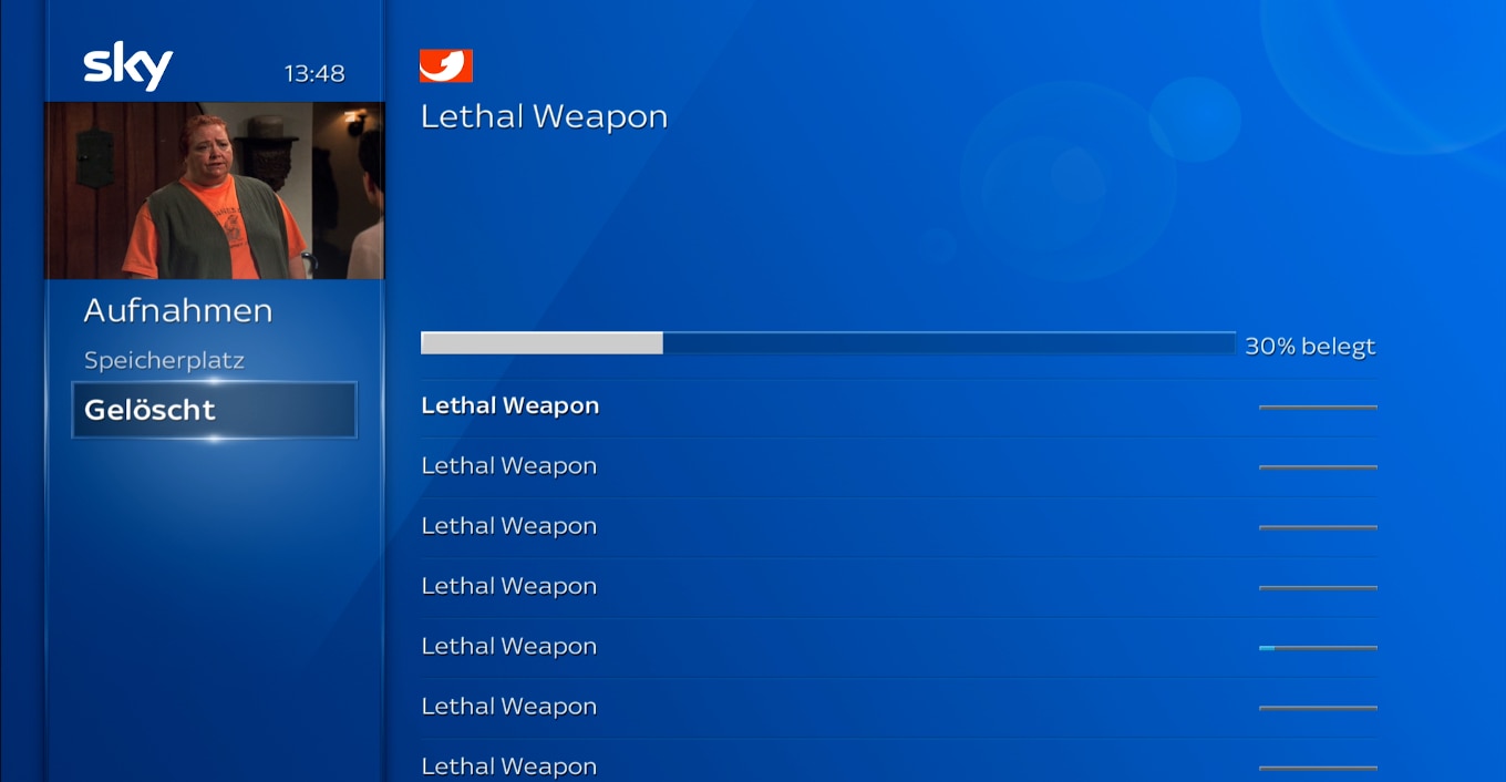 Navigieren Sie auf dem Startbildschirm zu Aufnahmen > Gelöscht. Wähle Sie das Programm, anschließend Wiederherstellen.