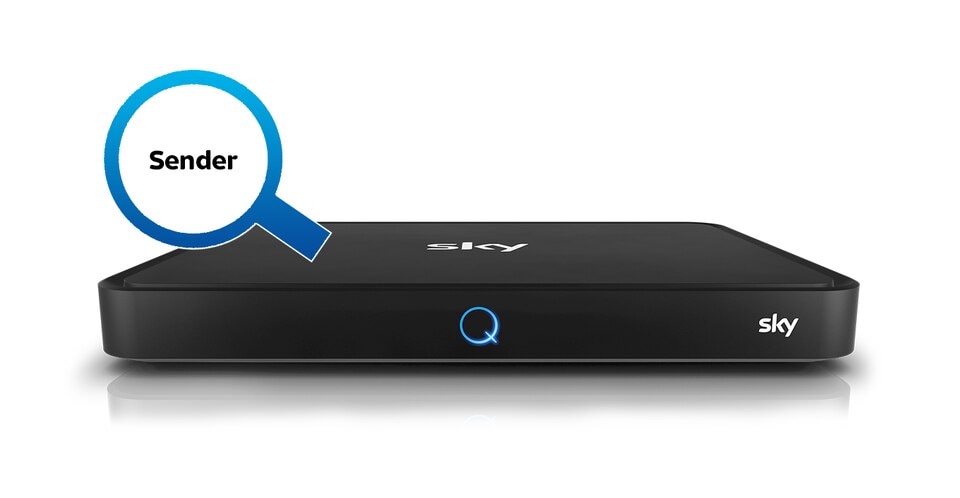 Sky Q Receiver mit dem Channel Scan-Symbol.