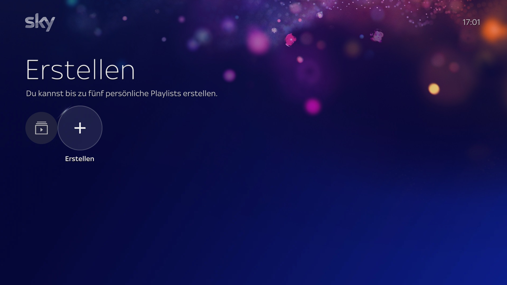 Der Wiedergabelistenbildschirm zeigt die Option zum Erstellen von Wiedergabelisten durch Auswahl des Pluszeichens.