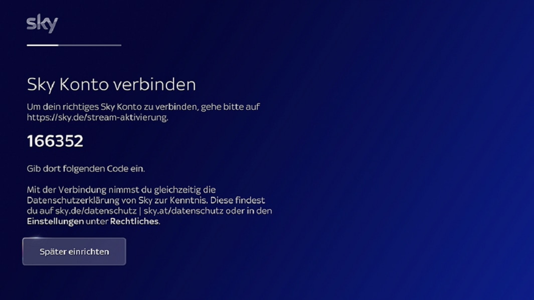 Der nächste Bildschirm zeigt einen Bestätigungscode und die URL, unter der der Code eingegeben werden soll