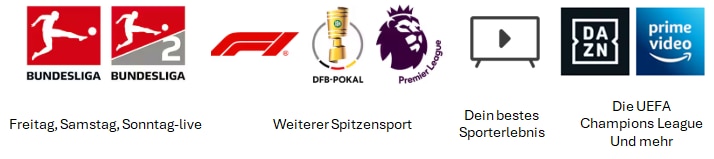 „Logos von Bundesliga, F1, DFB-Pokal, Premier League, DAZN und Prime Video“
