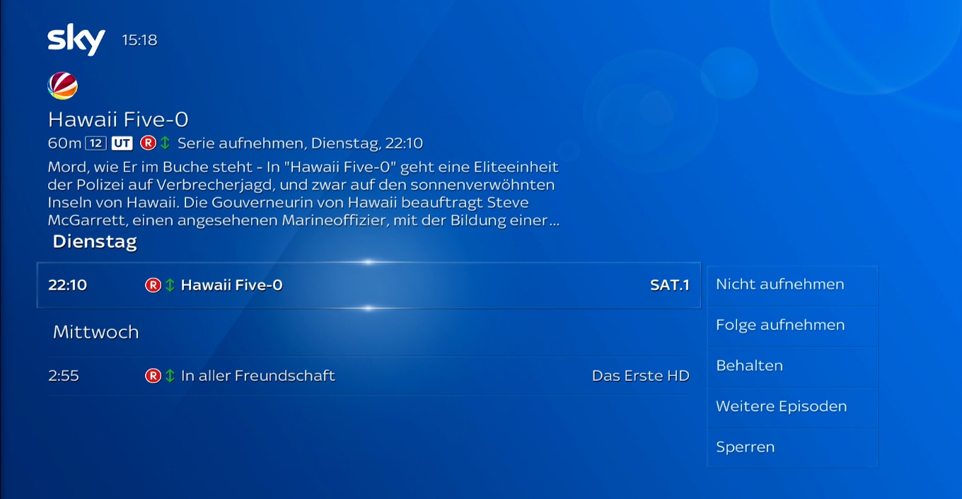 Wählen Sie das Programm aus, das Sie löschen möchten, und drücken Sie " Nicht aufnehmen ".