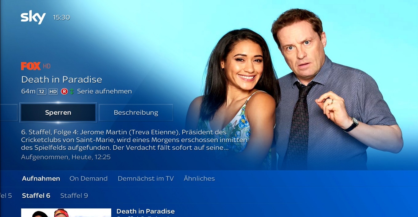 Eine Aufnahme zeigt die Option „Sperren“. Wählen Sie die Option „Sperren“ und bestätigen Sie mit der OK-Taste.