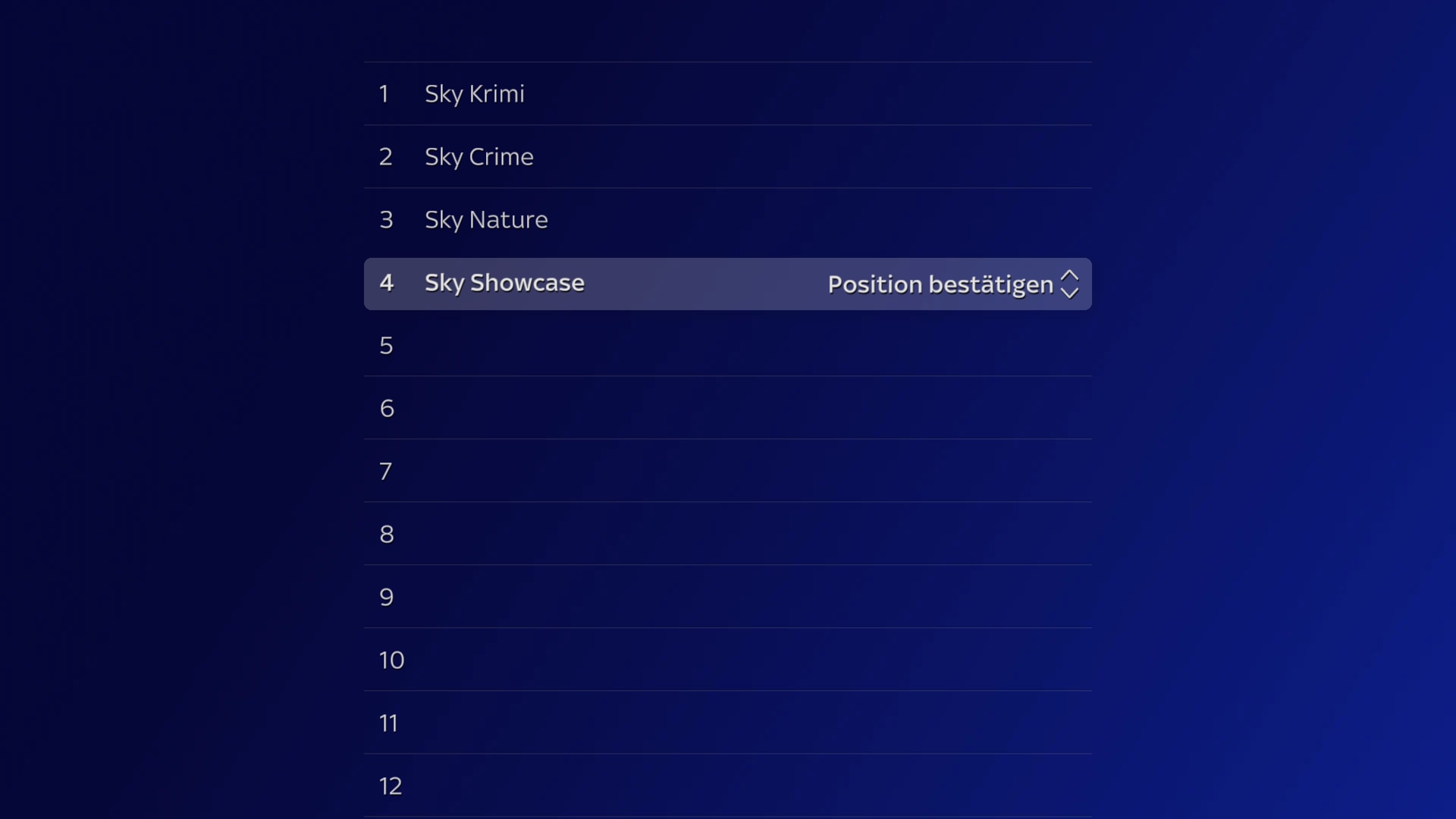 Bildschirm mit von Kanalposition 1 auf 4 verschobenem Kanal