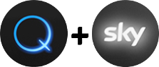 Blauer Kreis pulsiert und weißes Sky-Logo leuchtet.