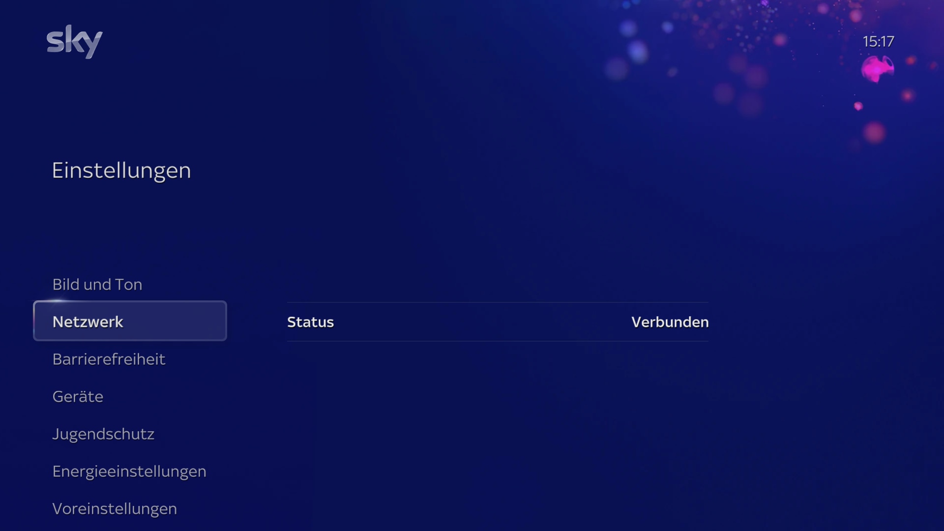Einstellungsbildschirm mit Status unter „Netzwerk“