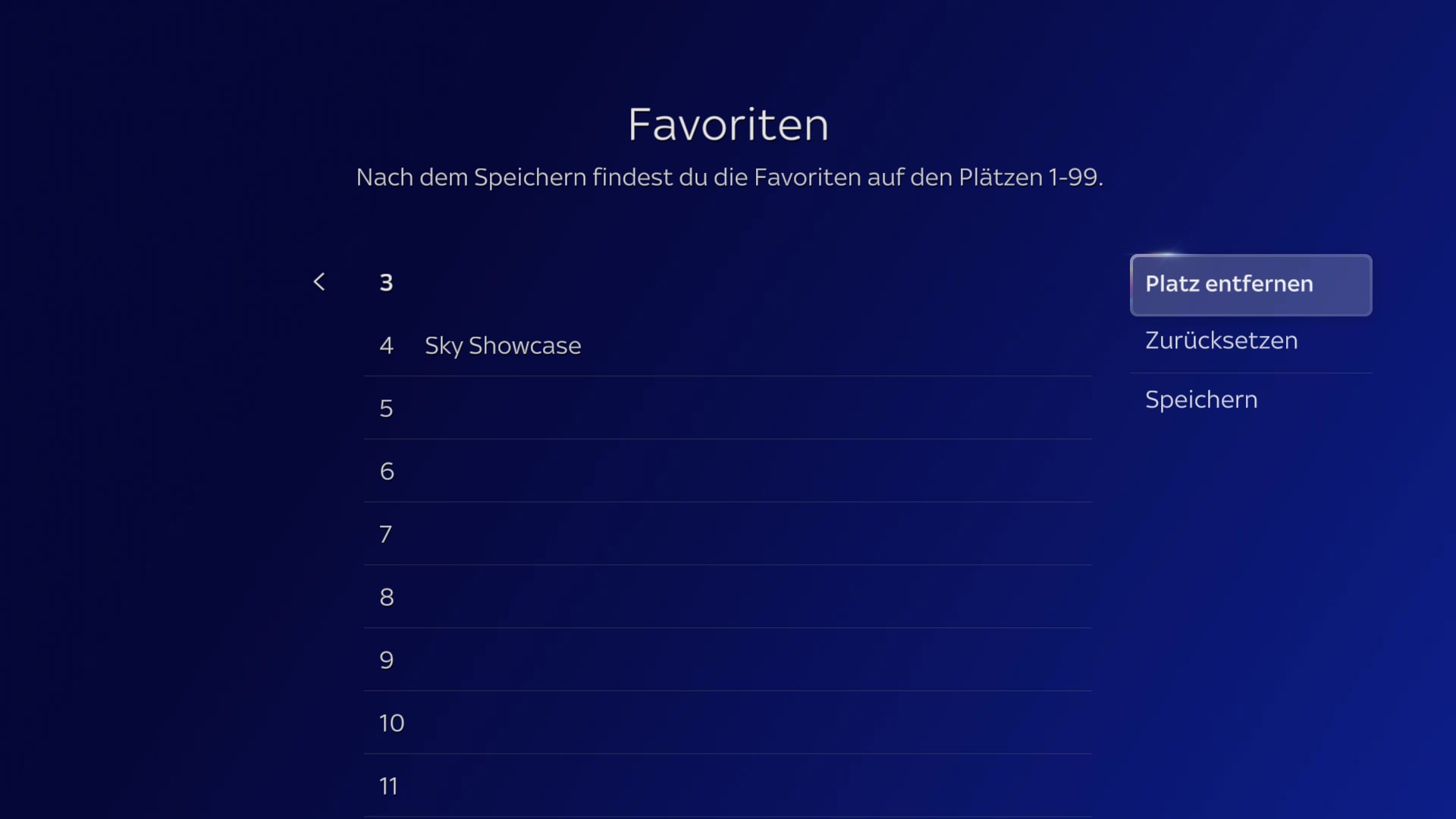 Der Bildschirm mit dem Programmplatz kann frei gelassen oder durch Auswahl von „Platz entfernen“ entfernt werden.