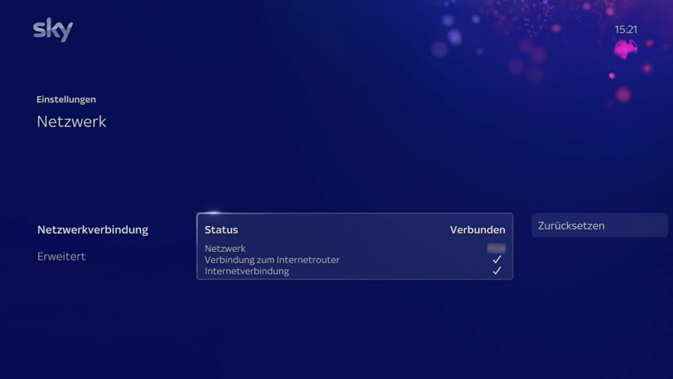 Einstellungen > Netzwerk > Statusbildschirm mit Hervorhebung der Häkchen für die beiden Optionen