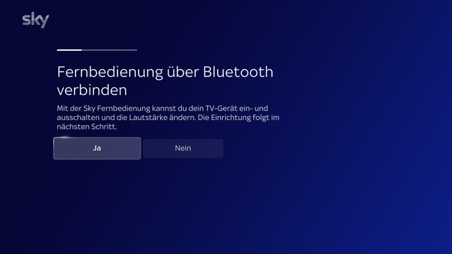 Bildschirmaufforderung zum Einrichten der Fernbedienung für die TV-Steuerung durch Auswahl von „Ja“ oder „Nein“.