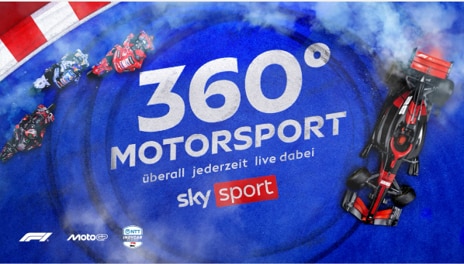 Sky Sport 360° Motorsport Grafik mit Formel 1 Auto.