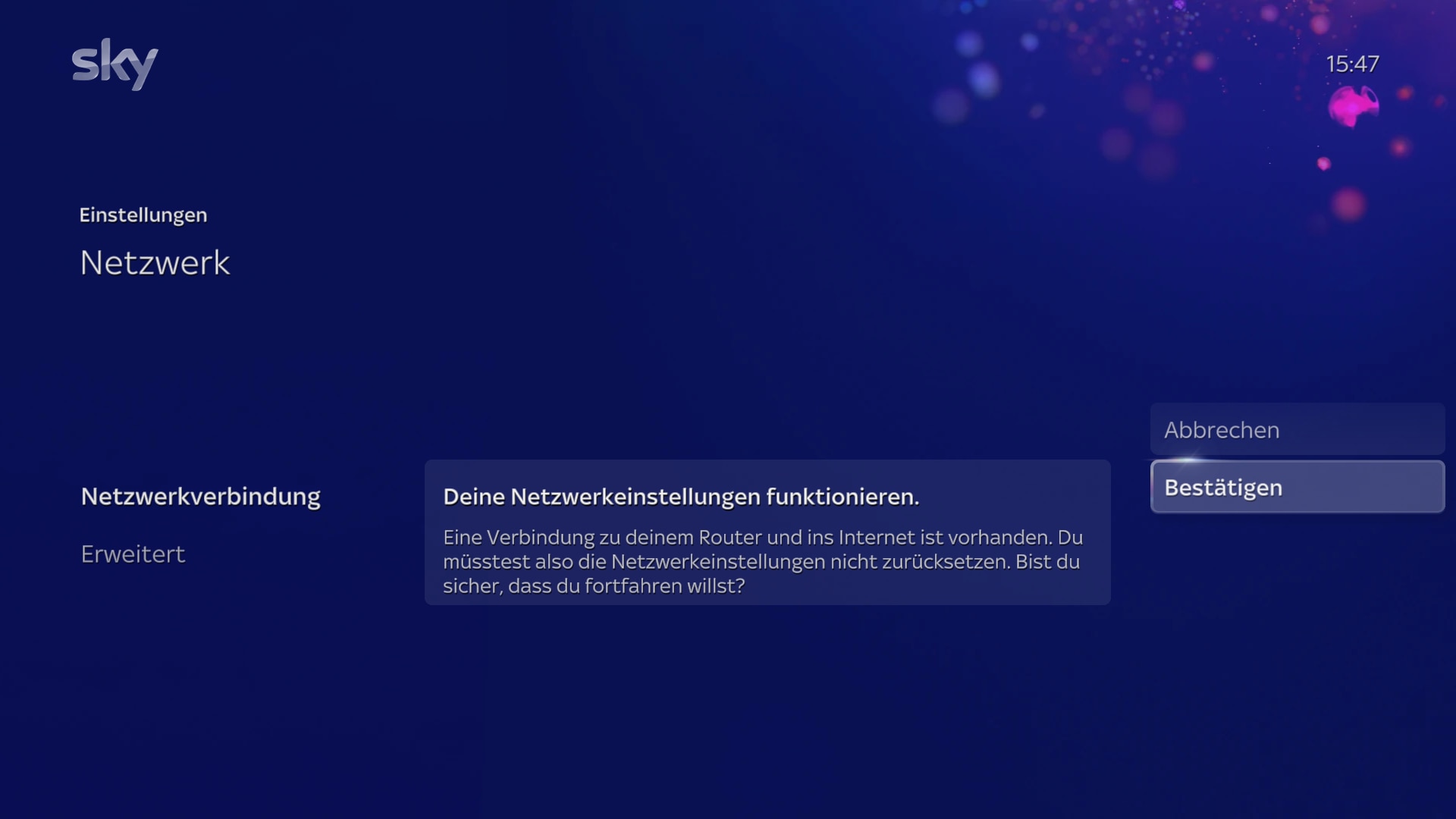Bildschirmaufforderung zum Klicken auf „Bestätigen“, da die Einrichtung der Internetverbindung abgeschlossen ist