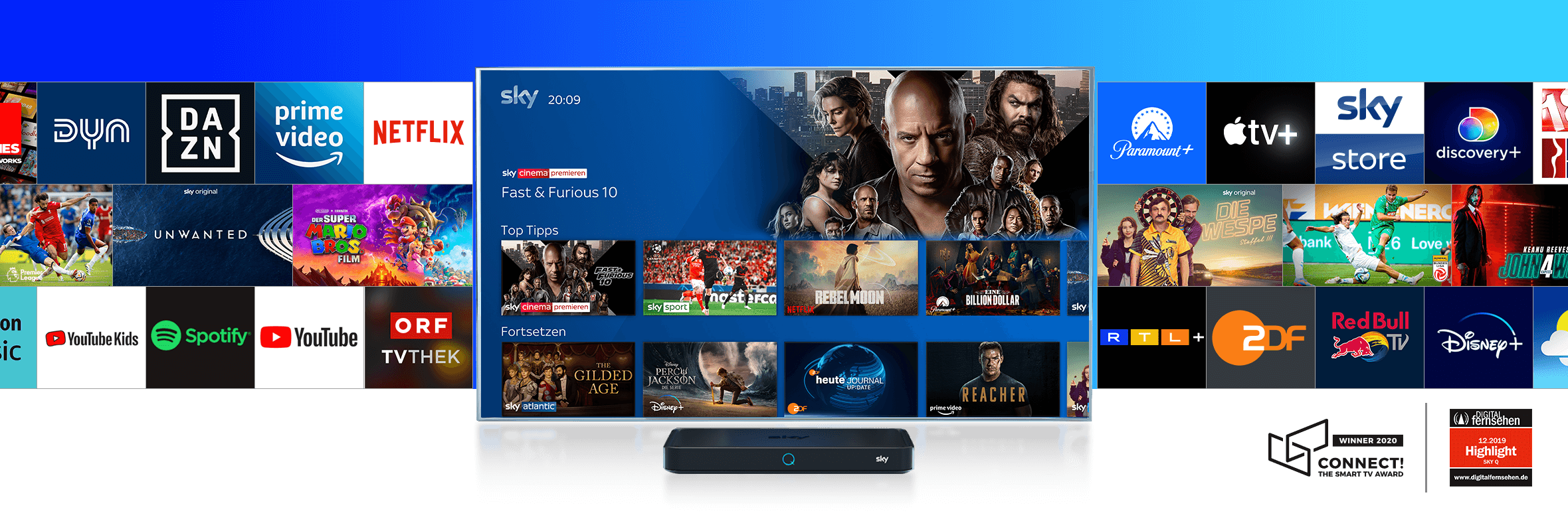 Sky Q Receiver Empfang von TVSendern, Apps uvm