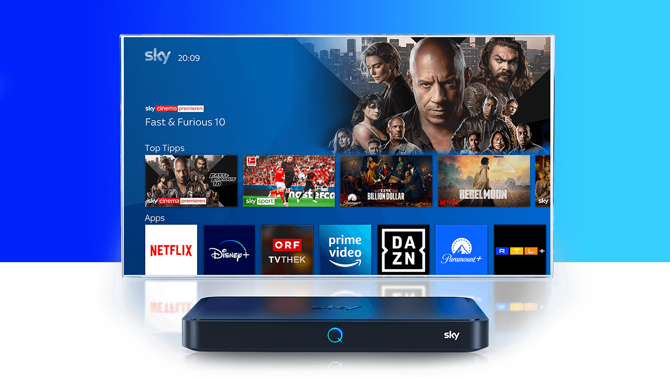 Sky Q Receiver Empfang von TVSendern, Apps uvm