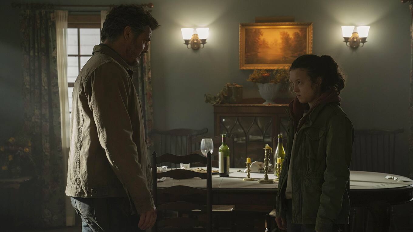 Pedro Pascal als Joel und Bella Ramsey als Ellie in The Last of Us Staffel 1 Folge 3.