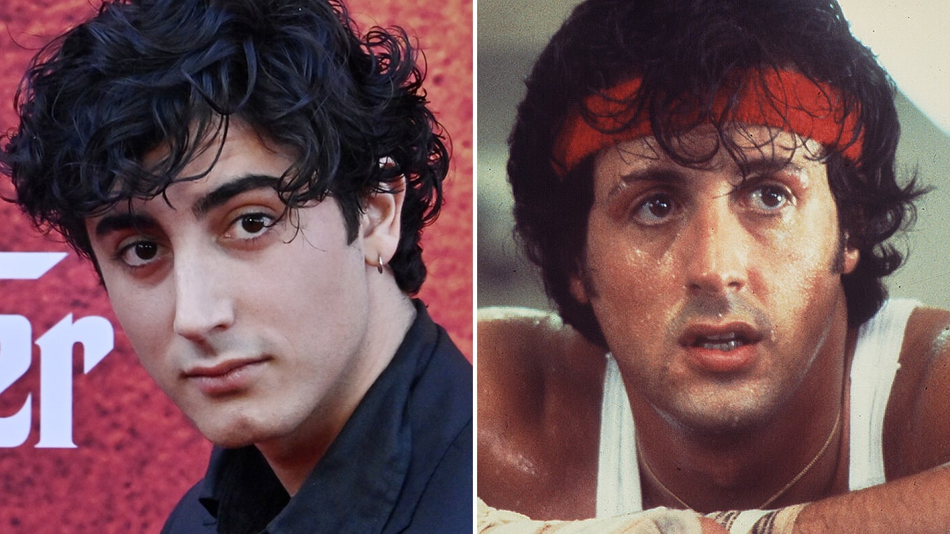 Foto von Schauspieler Anthony Ippolito und auf der rechten Seite Silvester Stallone als Rocky Balboa im Film Rocky aus dem Jahr 1976.