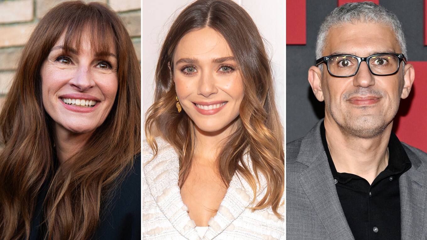 Julia Roberts (links) und Elizabeth Olsen (Mitte) spielen weitere Rollen im Thriller von Regisseur Sam Esmail (rechts).