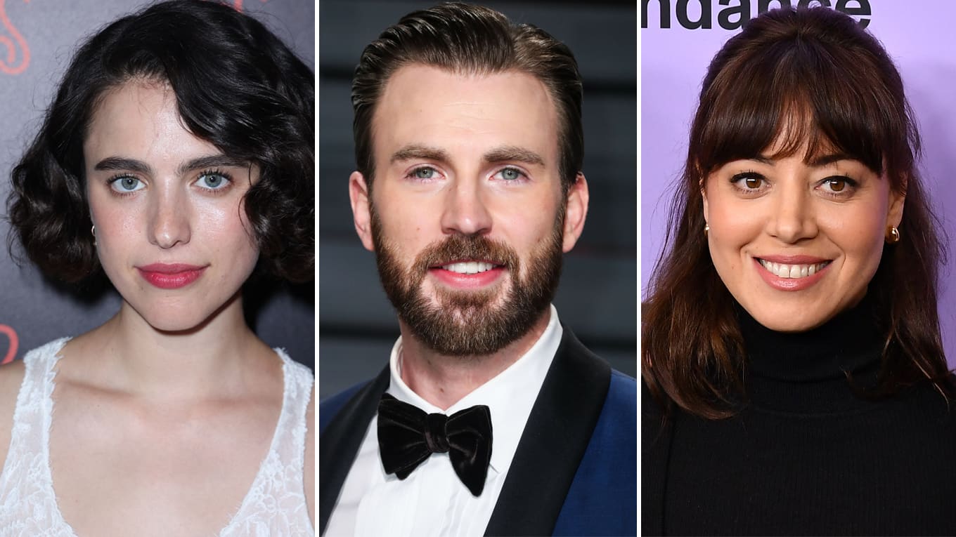 Fotos der Schauspieler:innen (v.l.): Margaret Qualley, Chris Evans und Aubrey Plaza.