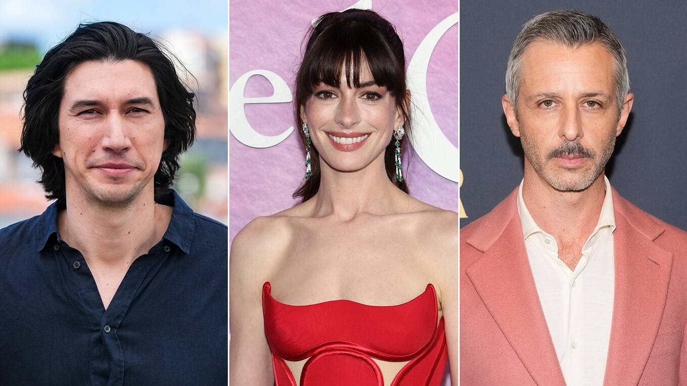 Portraitbillder von Adam Driver, Anne Hathaway und Jeremy Strong