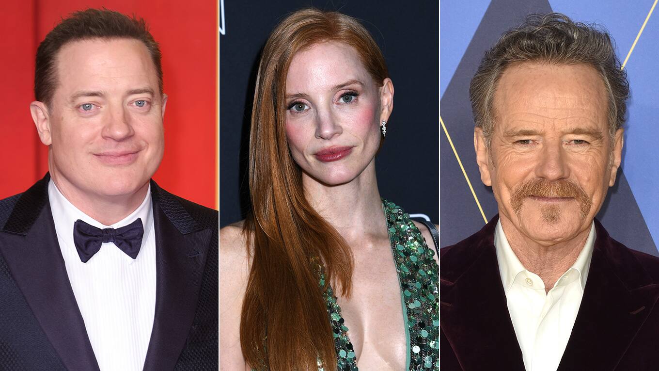Portraitbillder von Brendan Fraser, Jessica Chastain und Bryan Cranston 