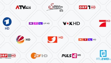Collage der Logos verschiedener Free-TV-Sender in HD.